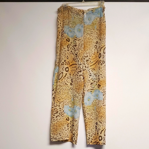 La Palapa Sheer Chifon Cheeta Blue Floral Print Beach Pants M - Picture 4 of 5
